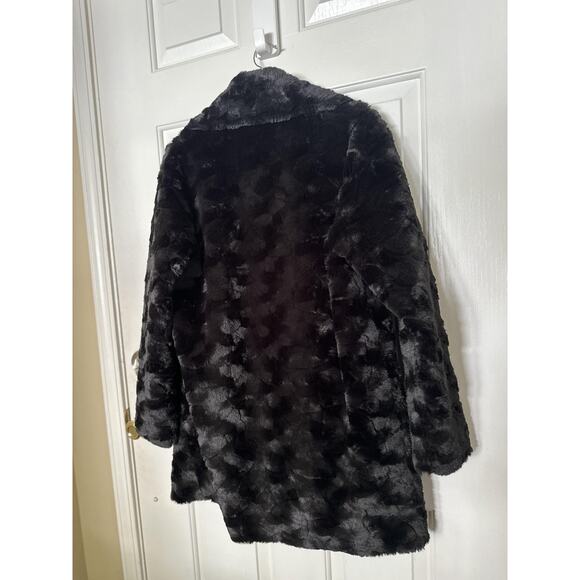 Express Faux Fur Coat Womens XS Black Plush Teddy Open Front Shawl Collar Winter - Picture 7 of 7